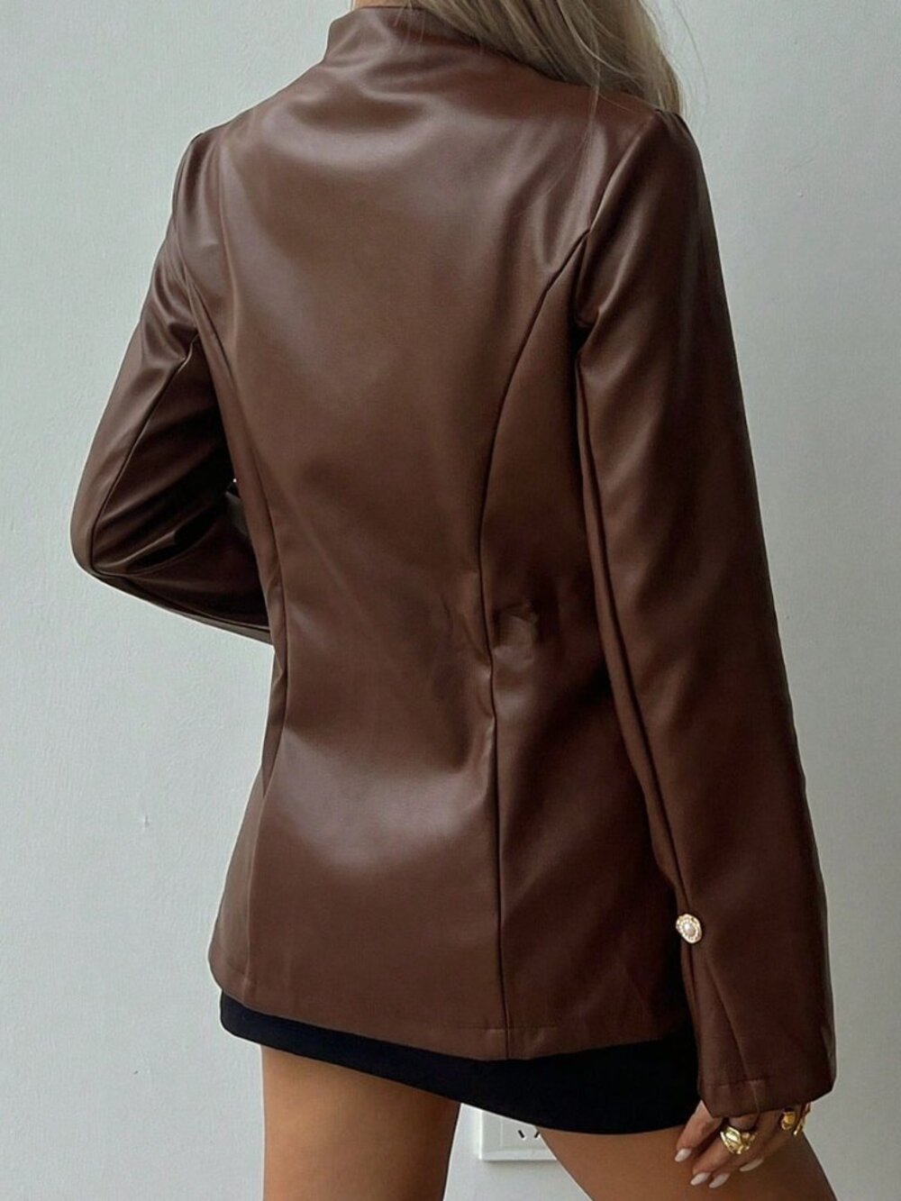 Chocolate Brown Elegant Women's Regular Fit Stand Collar Zipper Jacket - Picture 2 of 7